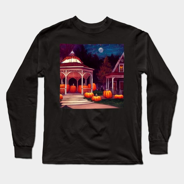 Halloween Night at Town Square - Pumpkins Long Sleeve T-Shirt by Fenay-Designs